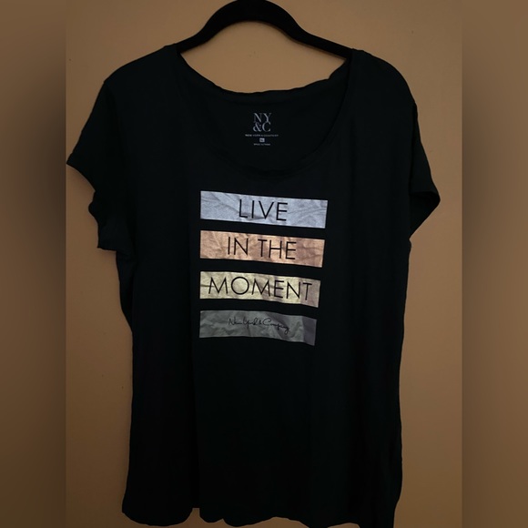 New York & Company black multi color “live in the moment” graphic tee. - Picture 1 of 5